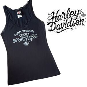 Harley Davidson black fitted tank top with lace trim Sioux Falls SD Size Large